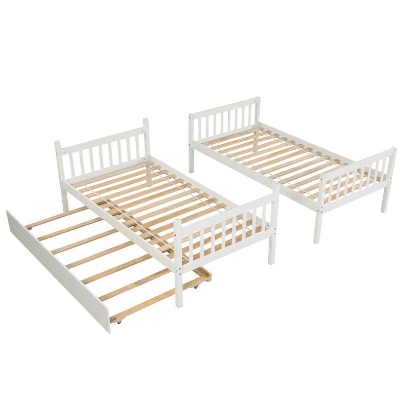 Twin/Full Size Bunk Bed with Trundle, Convertible to 2 Platform Bed