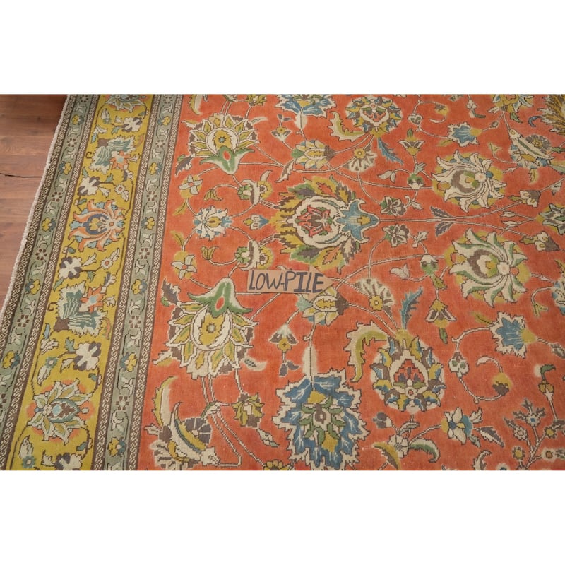 Hand Knotted Oriental 100% Wool Carpet Traditional All-Over Oranges & Rust Tabriz Area Rug - 11' 3'' X 7' 7''