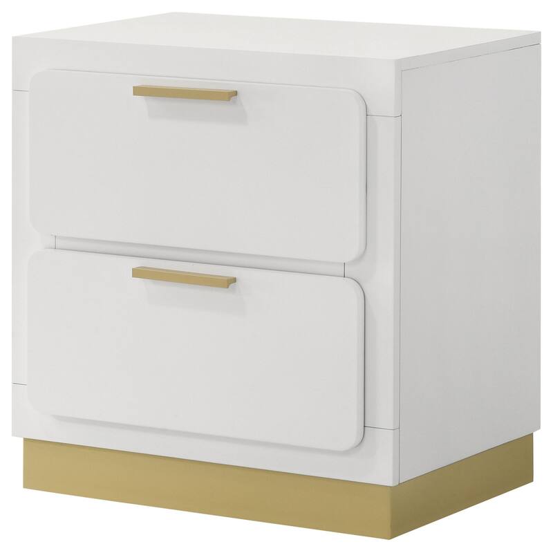 White/Gold 2 Drawer 14.75 in. W Nightstand with Bar Metal Handles