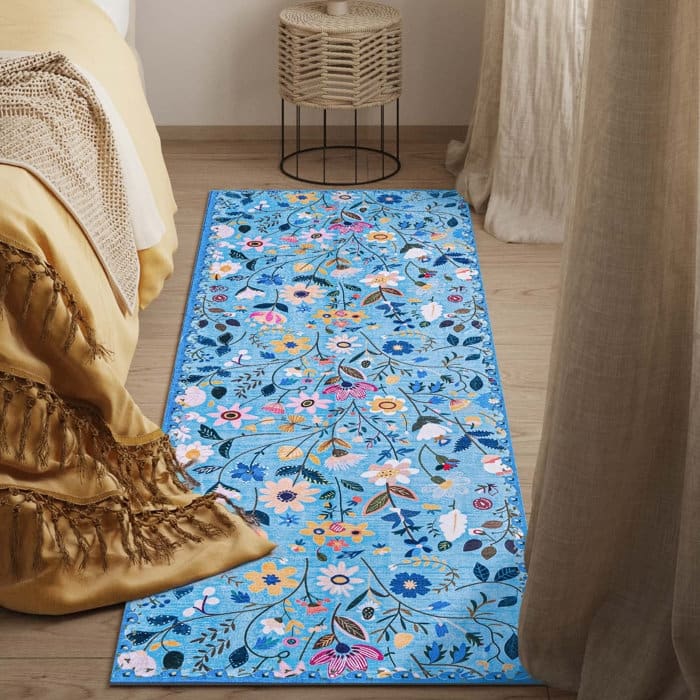 Nature Floral Non-Slip Machine Washable Colorful Modern Area Rug