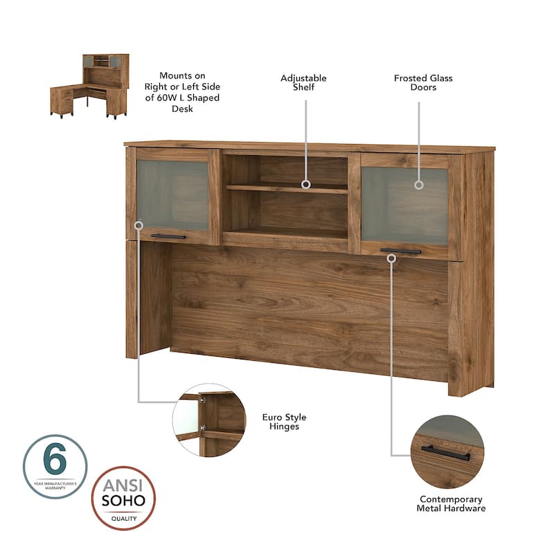 Somerset 60W L Shaped Desk with Hutch and 5 Shelf Bookcase in Ash Gray