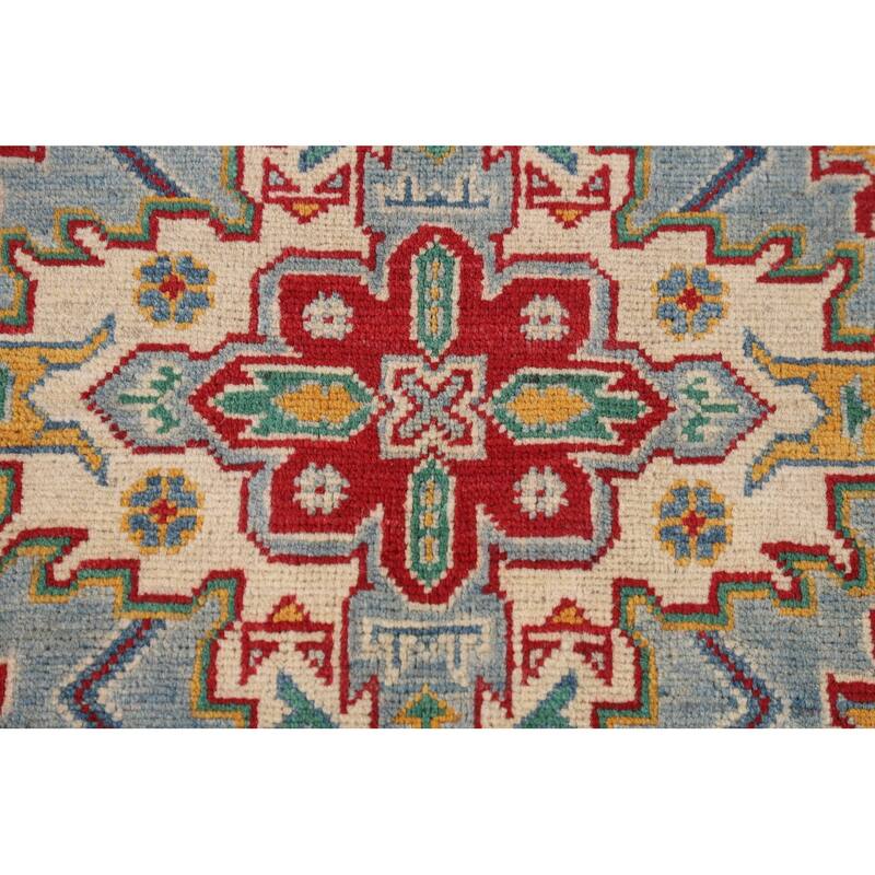 Light Blue Oriental Kazak Area Rug Hand-Knotted Wool Carpet - 4'0" x 6'0"