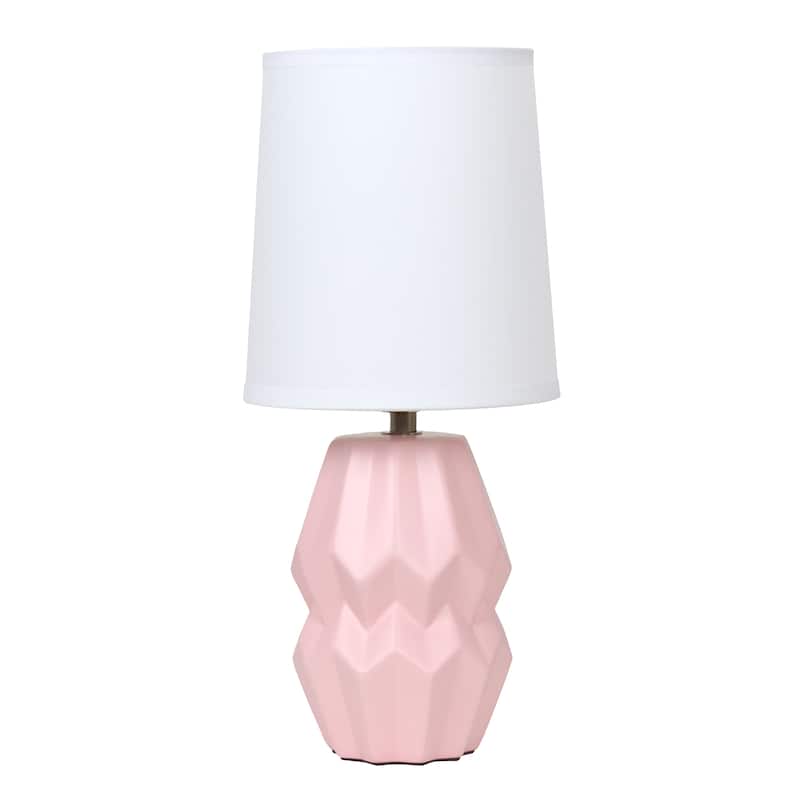 Ceramic Geometric Table Lamp with Fabric Shade for Bedroom - 6 x 6 x 13 in. (L x W x H) - Pink