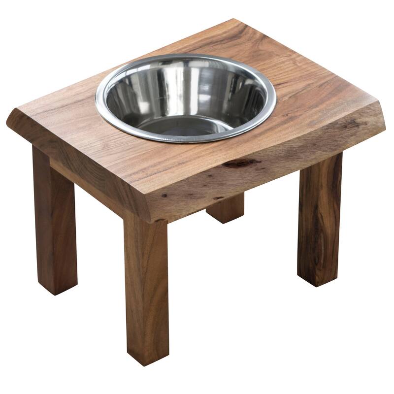 Acacia Wood Live Edge Single Bowl Pet Feeder Stand - 13.5Lx12Wx10.25H