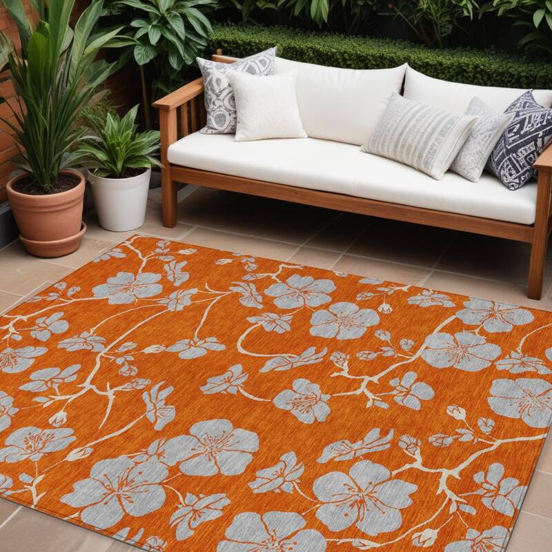 HomeRoots Floral Transitional Rectangle Outdoor Rug - 9' X 12'