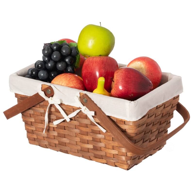 Double Handle Woodchip Basket with Liner - Perfect for Storing Fresh Fruits - White - Medium