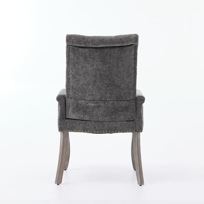 Upholstered Chenille Fabric Accent Dining Chair, Curved Solid Wood Legs, Elegant Tufted Club Dining Room Kitchen Room Arm
