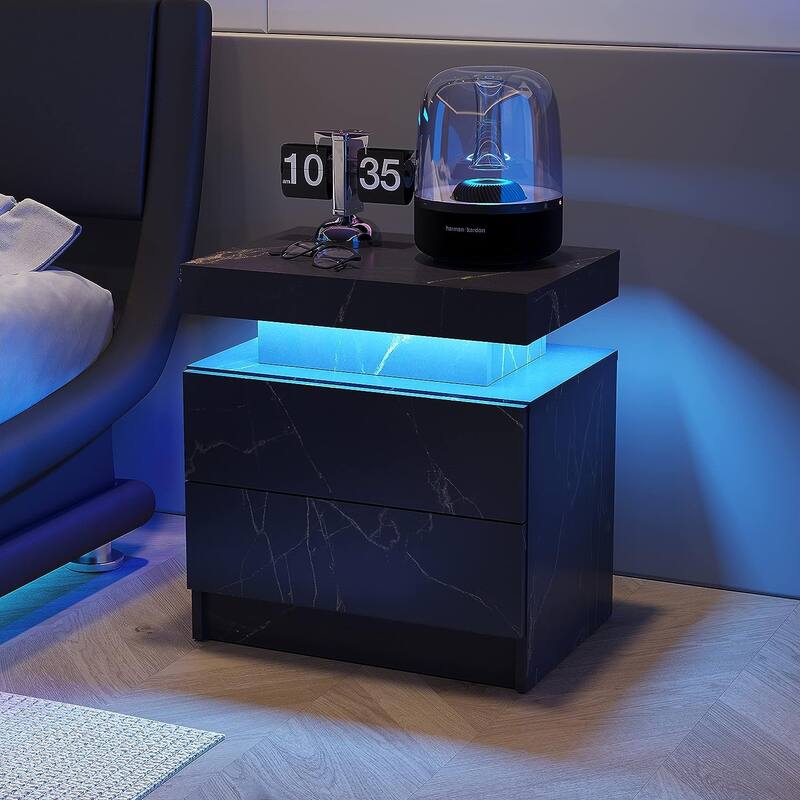 LED Nightstand with 2 Drawers for Bedroom