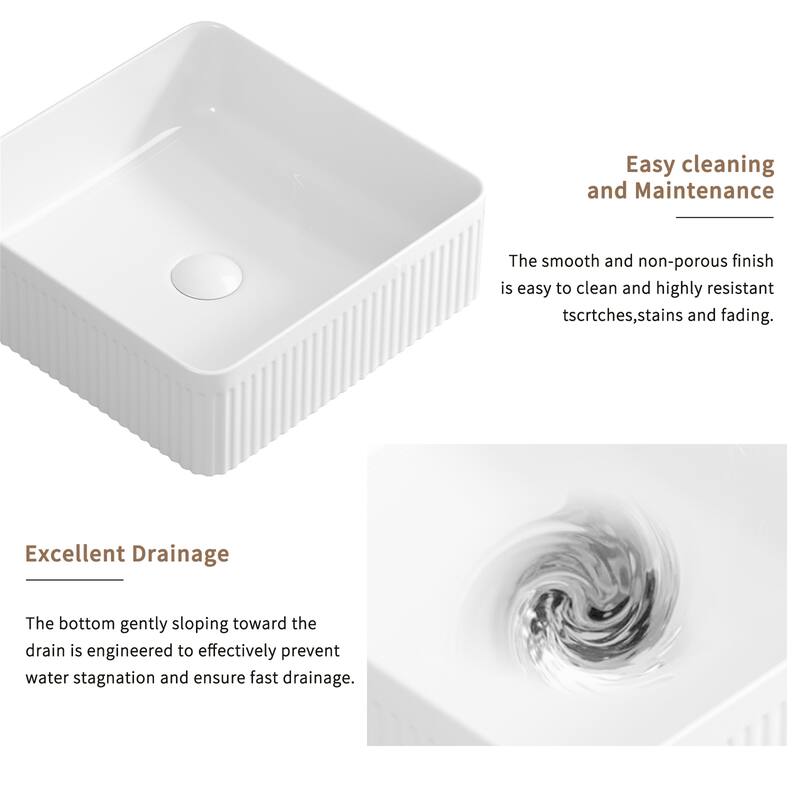 15" x 15" White Porcelain Square Vessel Sink