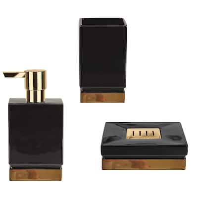 3-Piece Countertop Accessories Set Spirella Roma Black And Gold Stoneware - Black And Gold