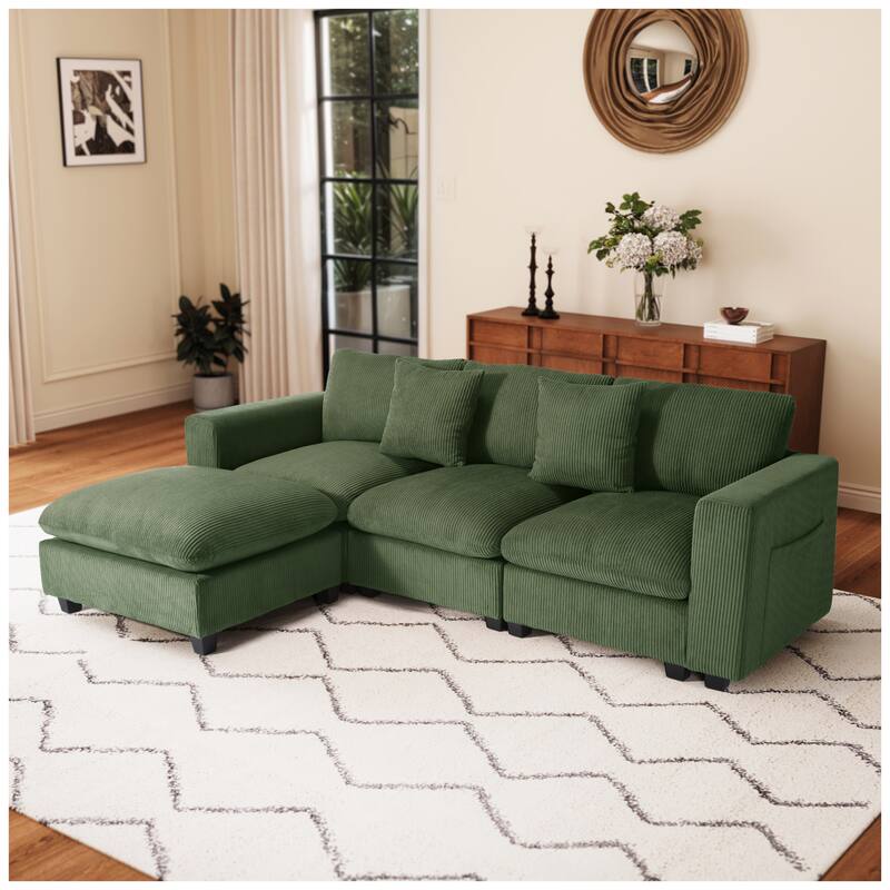 Hamilton 4-Piece Corduroy Upholstered Modular Sectional with USB Port