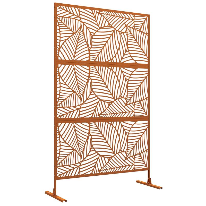 Outsunny Metal Outdoor Privacy Screen, Decorative Privacy Fence Screen, Outdoor Divider with Leaf Motif