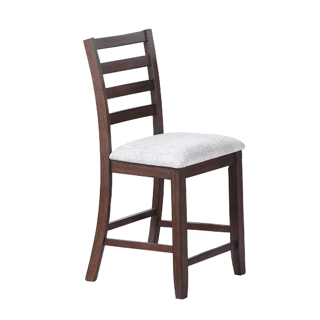 Rosanna Counter Height Chairs, Set of 2, White Fabric Foam Seat, Walnut Brown Wood