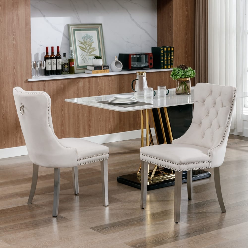 Roomfitters Modern Velvet Dining Chairs Set of 2, Tufted Upholstered Accent Chairs and Chrome-Plated Stainless Steel Legs