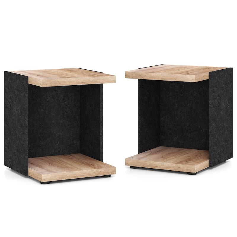 Costway 2-Tier Sofa Side Table set of 1/2 with Open Storage Shelf
