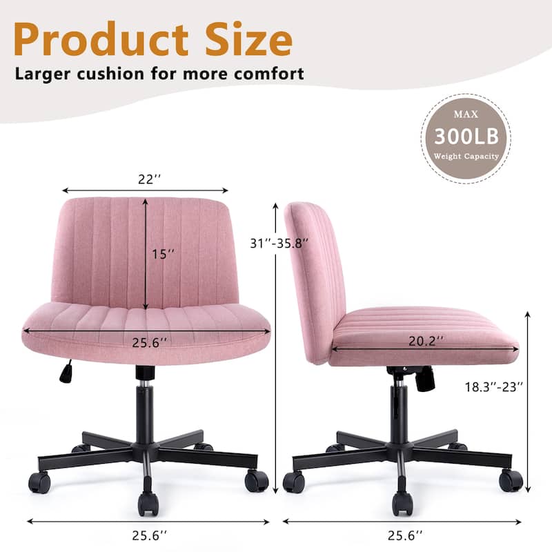Bossin Criss Cross Chair Armless Office Desk Chair with Wheels,Fabric Padded Cross Legged Chair, Swivel Wide Seat Vanity Chair