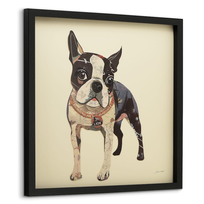 "Boston Terrier" Dimensional Collage Framed Graphic Art Under Glass Wall Art