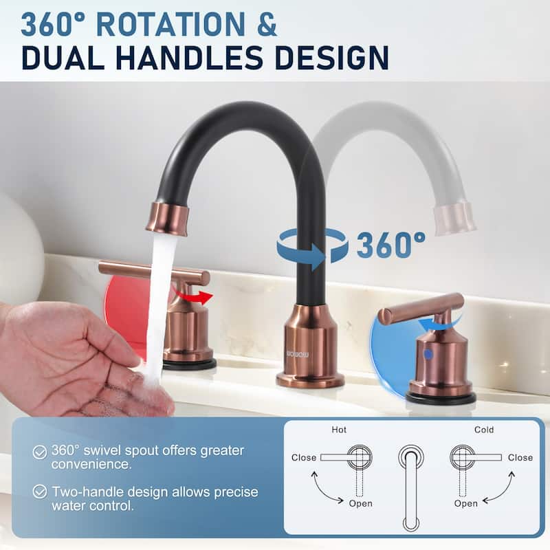 WOWOW 8 in. Widespread Double-Handle Bathroom Faucet with Drain Kit