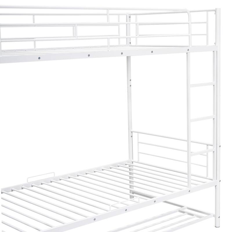 Twin Over Twin Metal Bunk Bed with Shelf and Guardrails