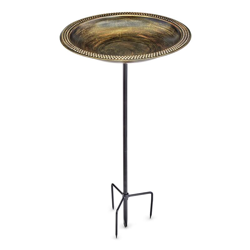 18" Beaded Copper Birdbath with Garden Pole