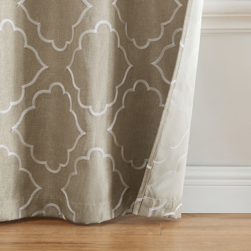 Valian Lattice Embroidered Blackout Window Curtain Panel, Set of 2