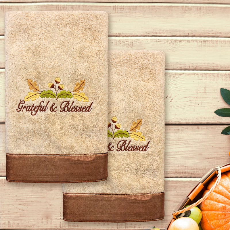Authentic Hotel and Spa Blessed - Embroidered Luxury 100% Turkish Cotton Hand Towels (Set of 2)
