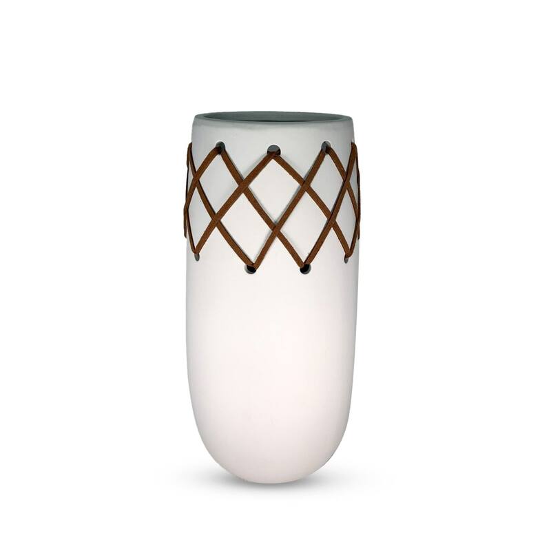Aria Home Oblong Ceramic Vase Milky White With Leather Stitch - White