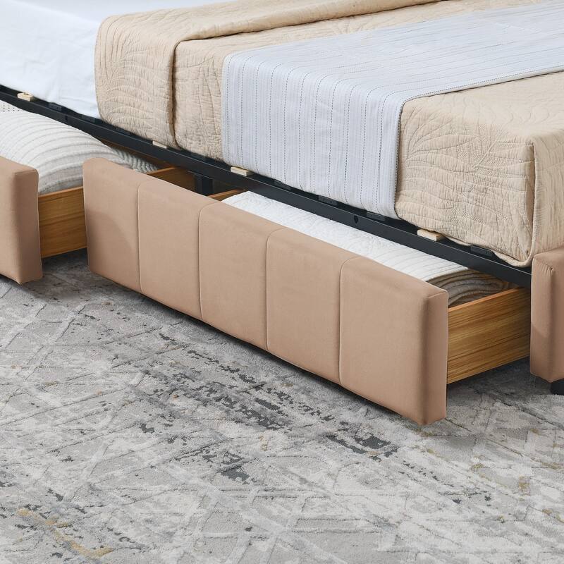 Full Size Daybed Grounded Bed Velvet Upholstered Tufted Bed Frame with L-shaped Backrest & Armrests for Livingroom or Bedroom