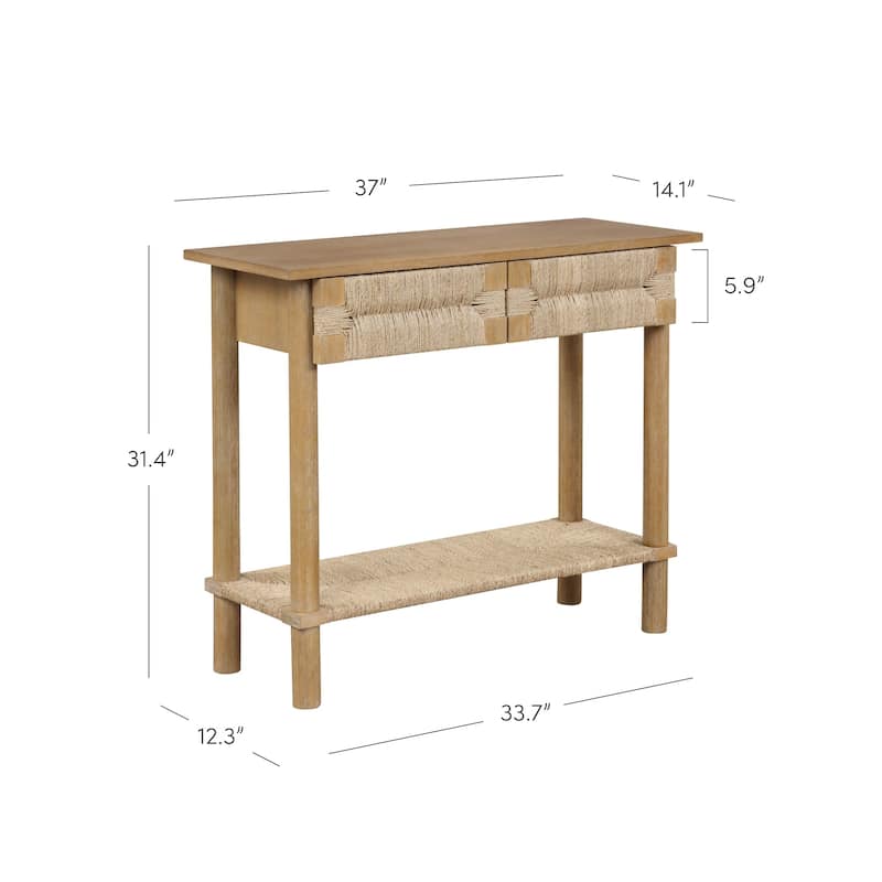 Beacon Wooden Sofa Console Table with Drawers, Bohemian Entryway Table, Hallway Table with Seagrass Shelf