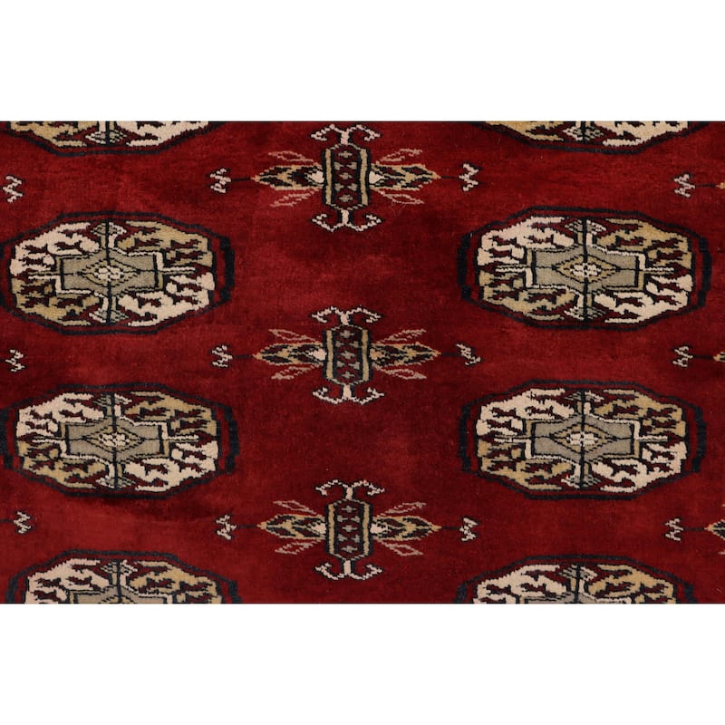 Rustic Bokhara Russo Red/Gray Hand Knotted Wool Rug - 4'0'' x 5'9''