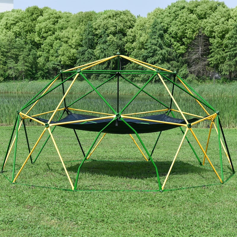 12ft Geometric Dome Climber Play Center - Kids Climbing Dome Tower with Hammock - Green + Yellow