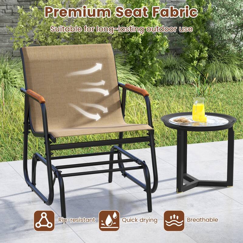 Set of 2 Black Metal Glider Chair with Teak Armrests and Breathable Seat Fabric - 29" L x 24" W x 33" H