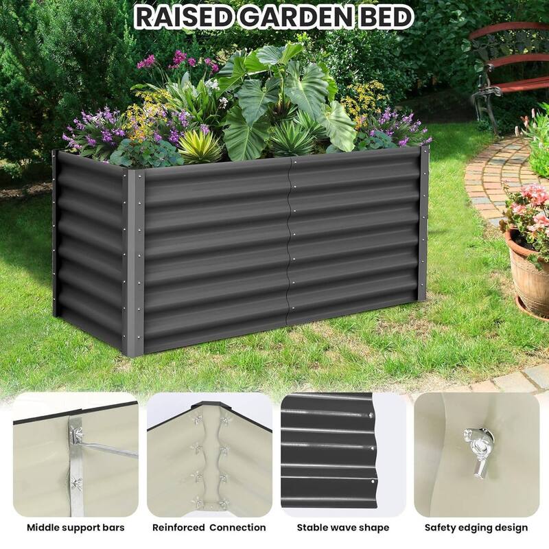 2PCS 6x3x2ft Galvanized Raised Garden Bed, Planter Boxes Outdoor for Vegetables, Herbs, Flowers
