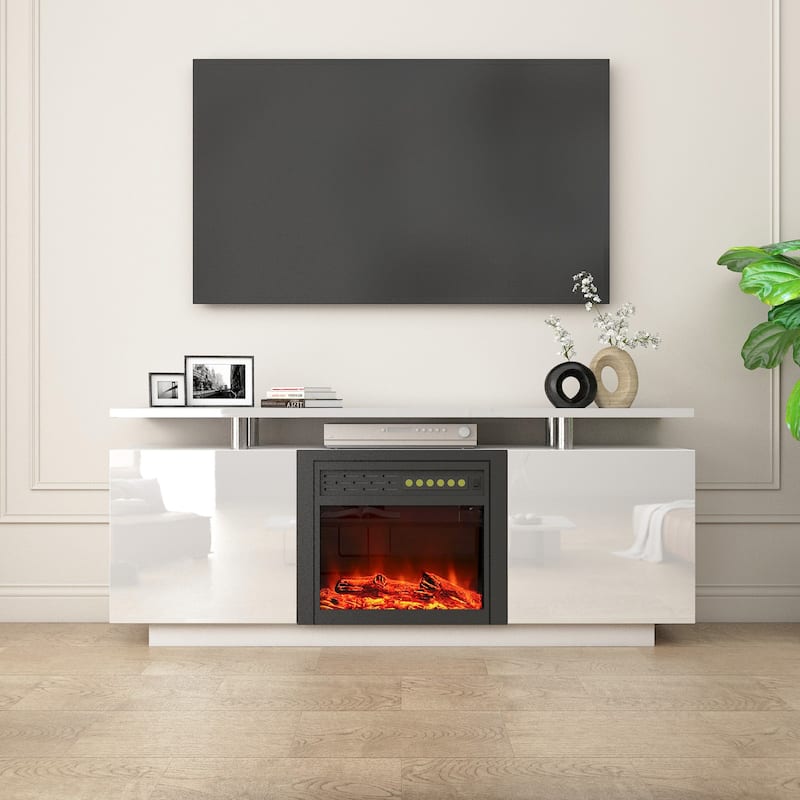 American Design 63" Fireplace TV Stand with 5 Levels Temperature Setting for TVs Up to 60" - White