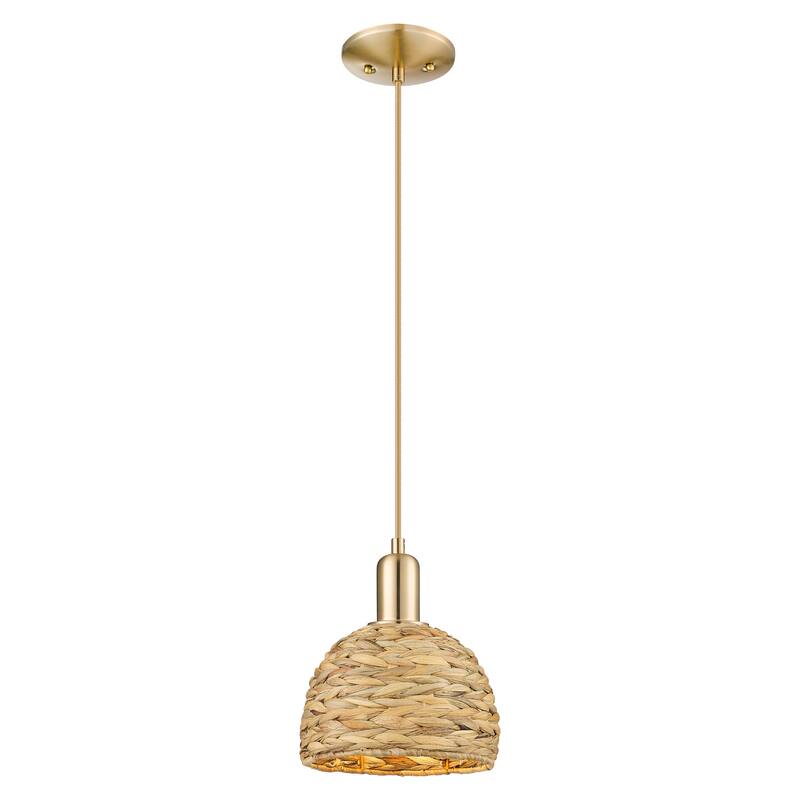 Innovations Lighting Endless Possibilities Arcadia - Woven Rattan - 1 Light 8" Cord Hung Mini Pendant - Champagne Bronze