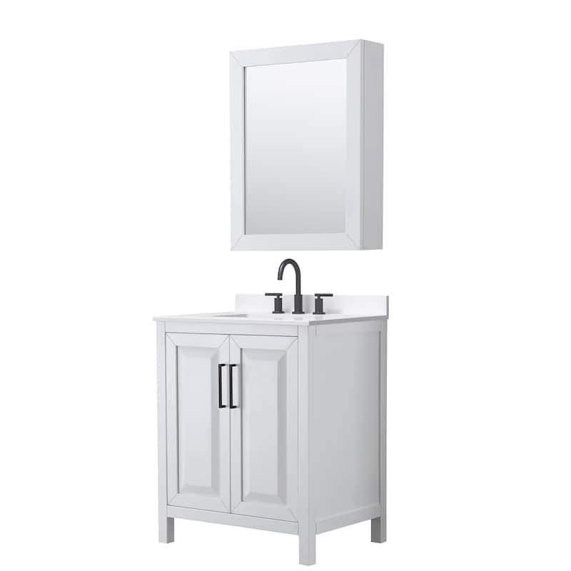 Wyndham Collection WCV252530S-QTZ-US3MED Daria 30" Free Standing - White / White Quartz Top / Matte Black Hardware