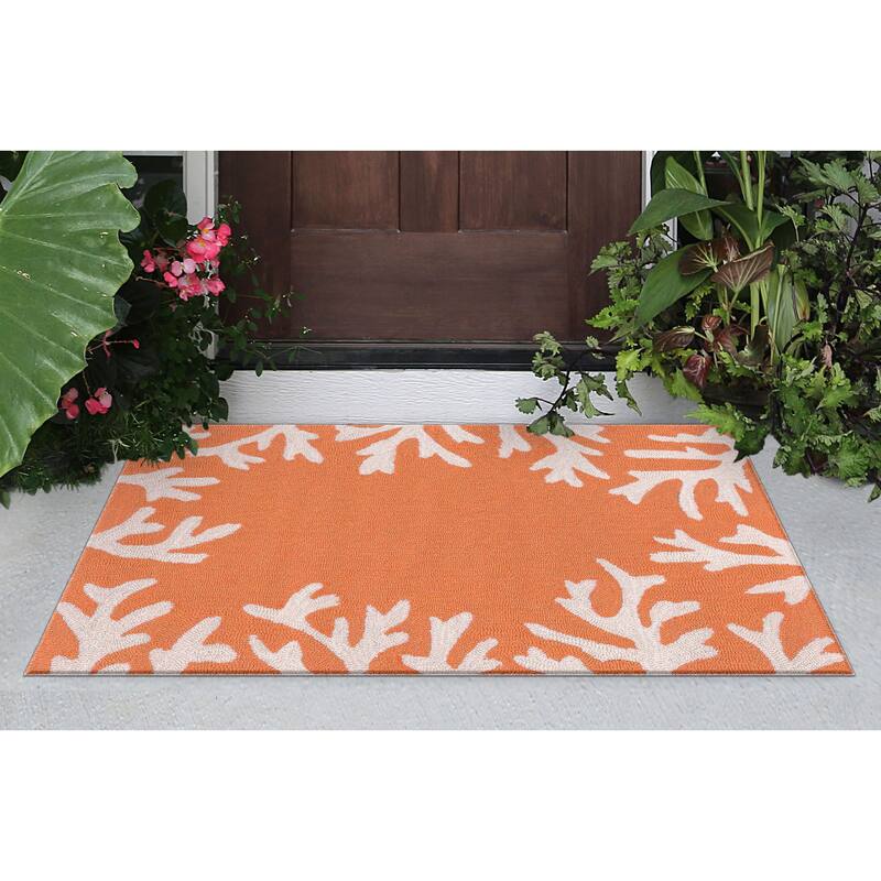 Liora Manne Capri Coral Border Indoor/Outdoor Rug - 1'8" x 2' 6" - Coral