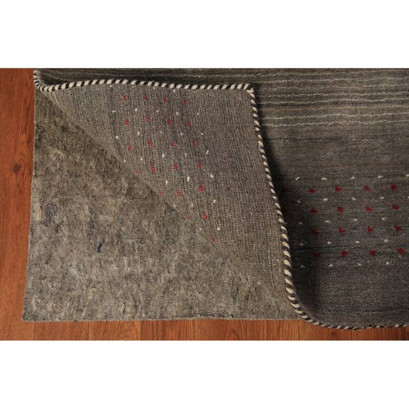 Striped Tribal Gabbeh Oriental Rug Hand-Knotted Beige Wool Carpet - 6'0" x 9'8"