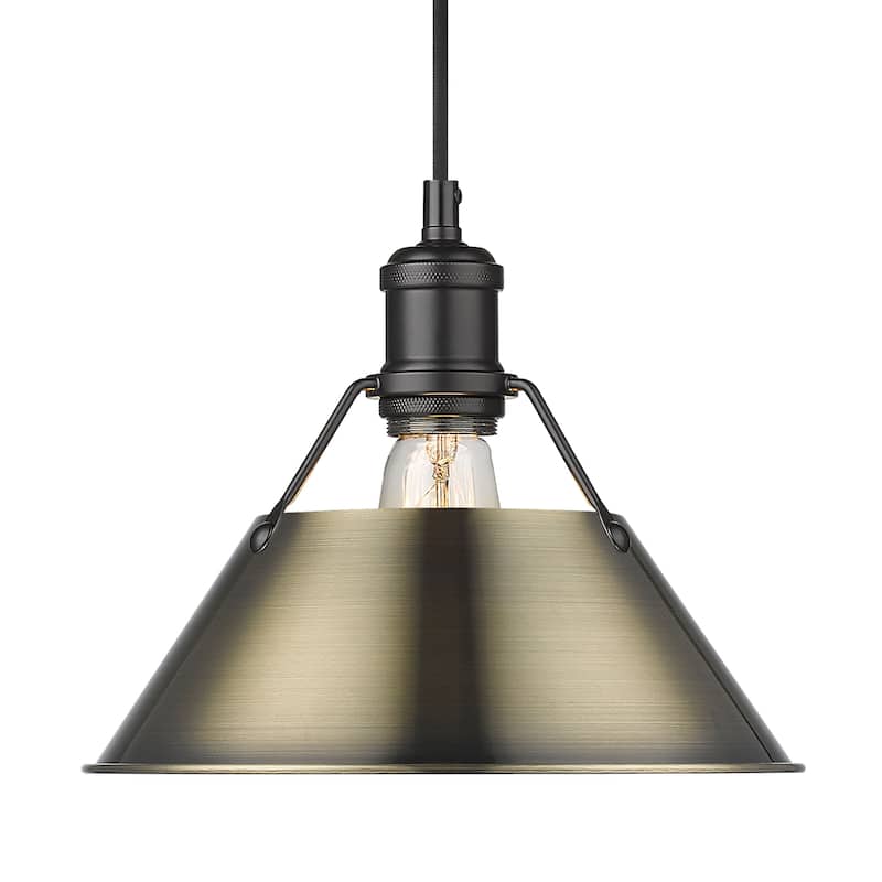 Yep by Golden Lighting Orwell 1-light 10in Pendant in Matte Black and Aged Brass shade
