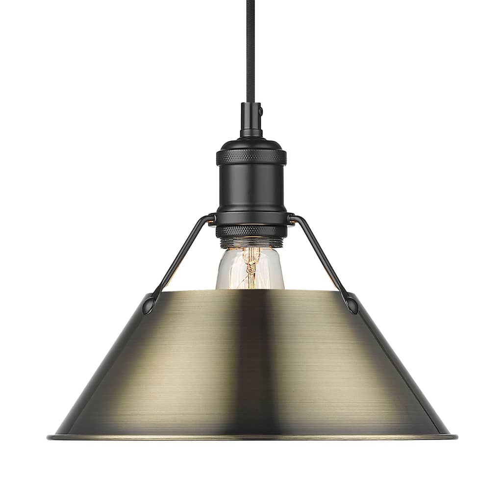Yep by Golden Lighting Orwell 1-light 10in Pendant in Matte Black and Aged Brass shade