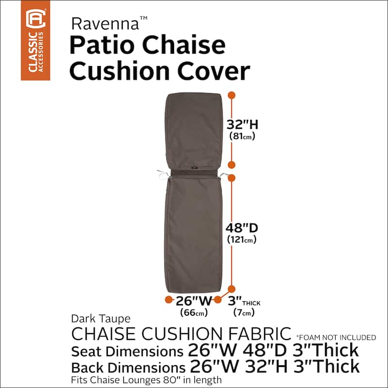 Classic Accessories Ravenna Water-Resistant Patio Chaise Cushion Cover, 80 x 26 x 3 Inch