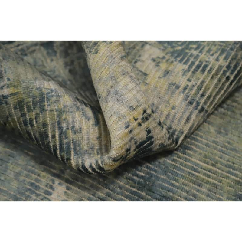 Hand Knotted Oriental Viscose Silk Carpet Modern All-Over Green Abstract Area Rug - 7' 9'' X 5' 4''
