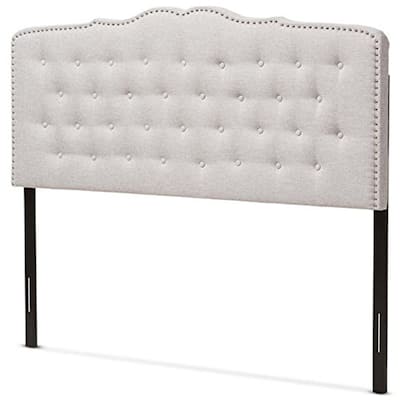 Greyish Beige Queen Fabric Upholstered Headboard with Curved Top and Button Tufting for Modern Contemporary Look