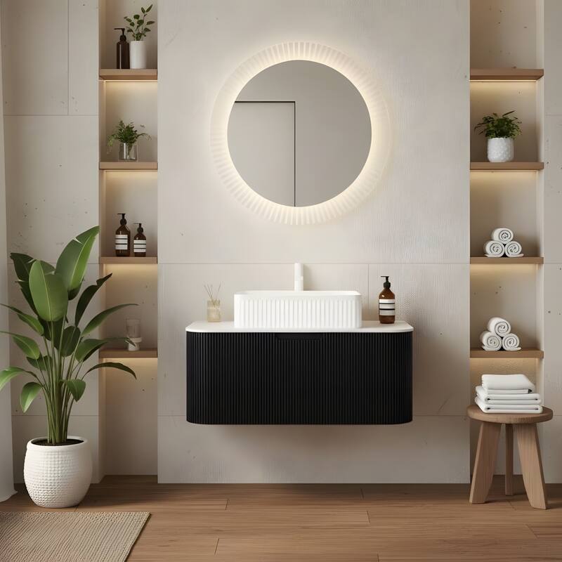 Wall Mounted Bathroom Vanity with White Rectangular Ceramic Basin