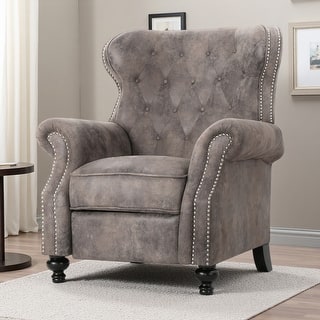 Push Back Button-Tufted Recliner Chair with Rolled Arms and Copper Accents