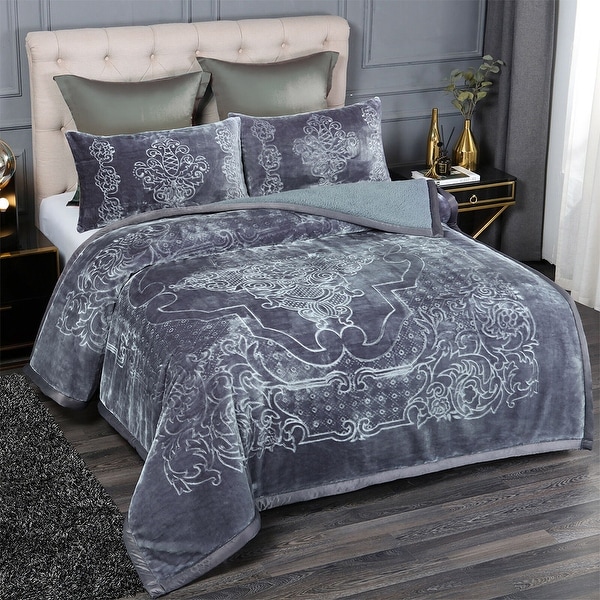 Heavy Thick Warm Sherpa Comforter Set Shams Queen Grey On Sale