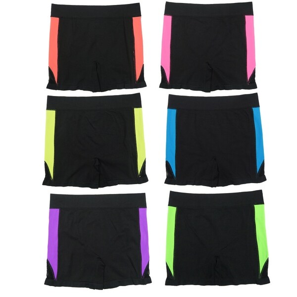 Women 6 Pack Seamless Color Stripes Solid Color Sports Yoga Short Leggings Pants
