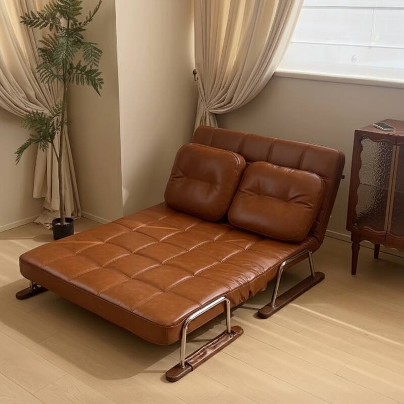 JASIWAY Brown Eco-Leather Folding Sofa Bed for Small Spaces