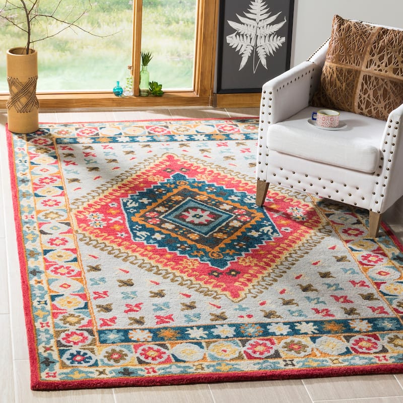 SAFAVIEH Handmade Heritage Striped Border Traditional Oriental Wool Rug - 3' x 5' - Grey/Red