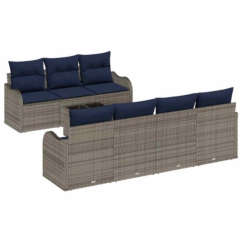 vidaXL 8 Garden Sofa Set with Cushions Black/Brown/Grey Poly Rattan - 90.9 x 24.4 x 27.2